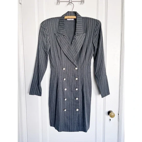 vintage • 1990s blazer mini dress double breasted grey pinstripe Zendaya - Picture 2 of 8
